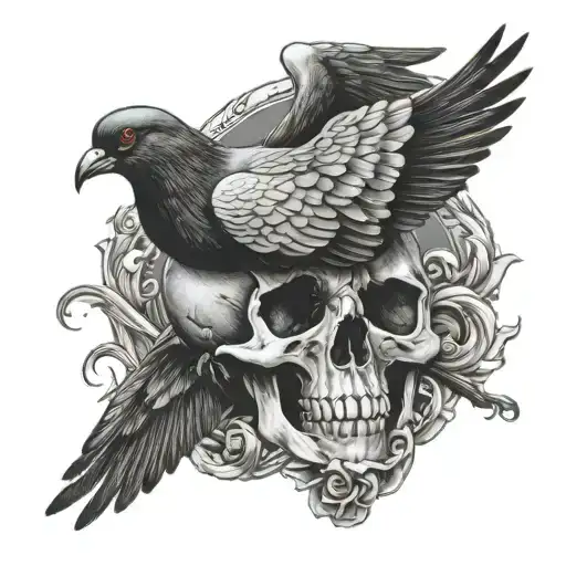 pigeon and skull tattoo design idea
