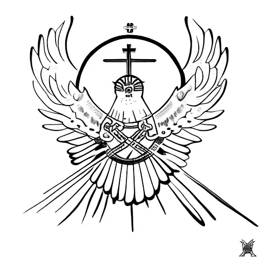 fénix bird carrying a catholic rosary tattoo design idea