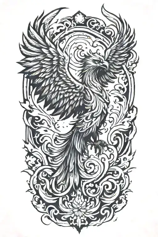 phoenix rising from flames tattoo design idea