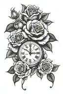 roses and a clock tattoo design idea