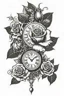 roses and a clock tattoo design idea