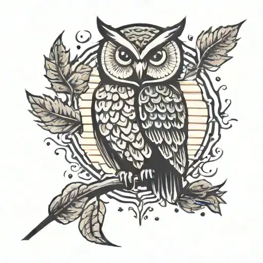 owl, autumn, sunrise tattoo design idea