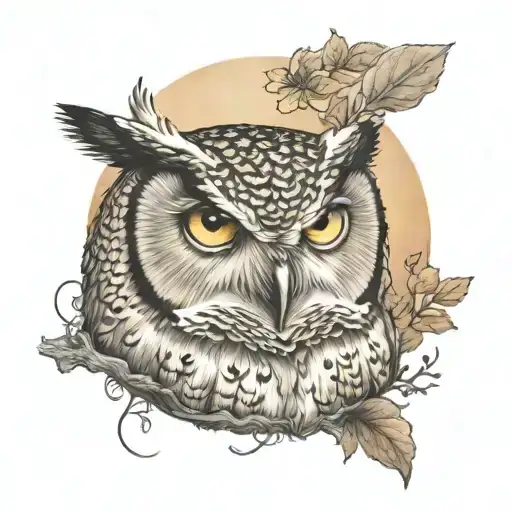 owl, autumn, sunrise tattoo design idea