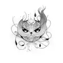 A dotwork tattoo featuring a stylish clothing design tattoo design idea