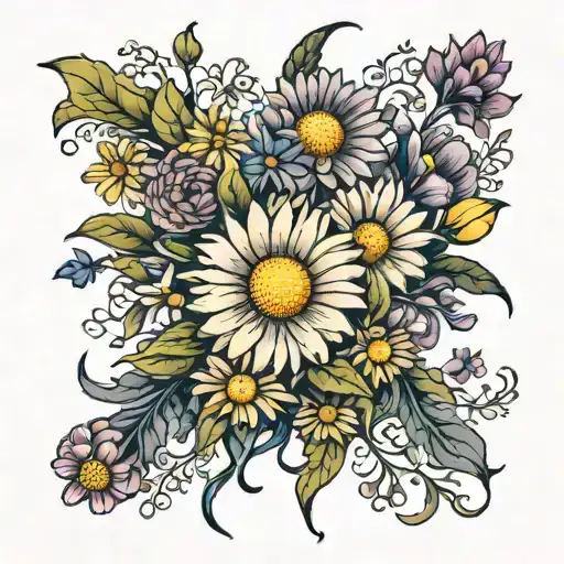 Daisy and aster flower bouquet tattoo design idea