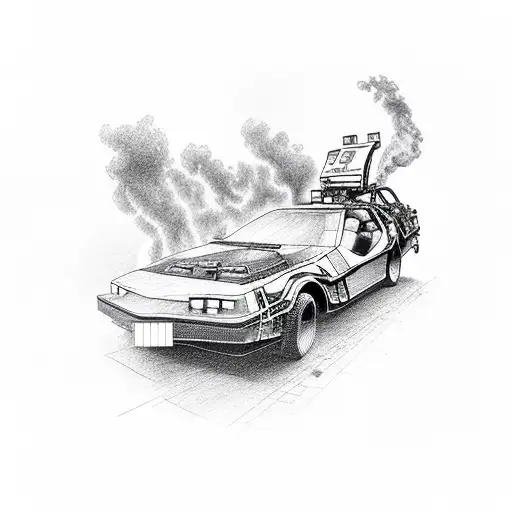 back to the future fire in the road and car plates tattoo design idea