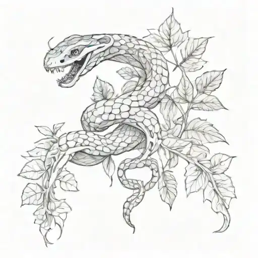 snake and poison ivy vines tattoo design idea