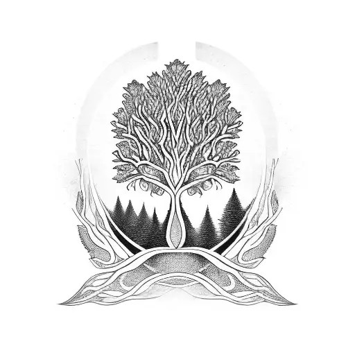 cover up a tribal tree tattoo with positive and negative plant silhouettes and shapes that incorpora the existing design tattoo design idea