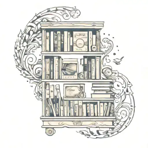 A tattoo of a bookshelf filled with Taylor Swift albums and aerospace engineering books, symbolizing your passion for reading and your profession tattoo design idea