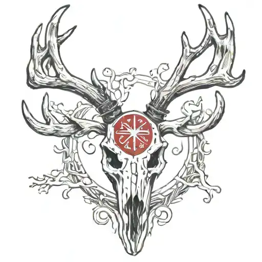 elk skull with red algiz rune above  tattoo design idea