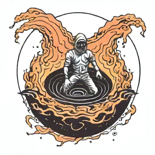 man drowning into a  black hole tattoo design idea