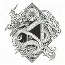 2 dragons and architecture tattoo design idea