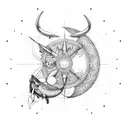 capricornio,pescador,reloj,sol,indio,engranaje tattoo design idea