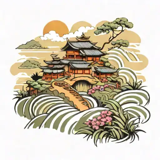 rice terrace painting tattoo design idea