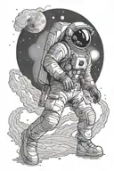 astronaut, floating through Outer space staring at a distant sun very lonely and alone tattoo design idea