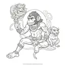 A tattoo of Hanuman, the monkey god, surrounded by various animals from the client's favorite animal shelter, showcasing his love for animals and devotion to Bajrangbali tattoo design idea