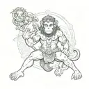 A tattoo of Hanuman, the monkey god, surrounded by various animals from the client's favorite animal shelter, showcasing his love for animals and devotion to Bajrangbali tattoo design idea