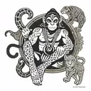 A tattoo of Hanuman, the monkey god, surrounded by various animals from the client's favorite animal shelter, showcasing his love for animals and devotion to Bajrangbali tattoo design idea