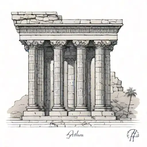 A dotwork tattoo of the iconic columns of the Apadana Palace at the ancient city of Persepolis tattoo design idea
