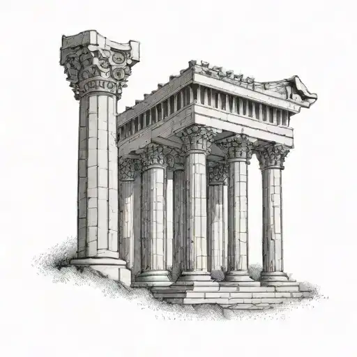 A dotwork tattoo of the iconic columns of the Apadana Palace at the ancient city of Persepolis tattoo design idea