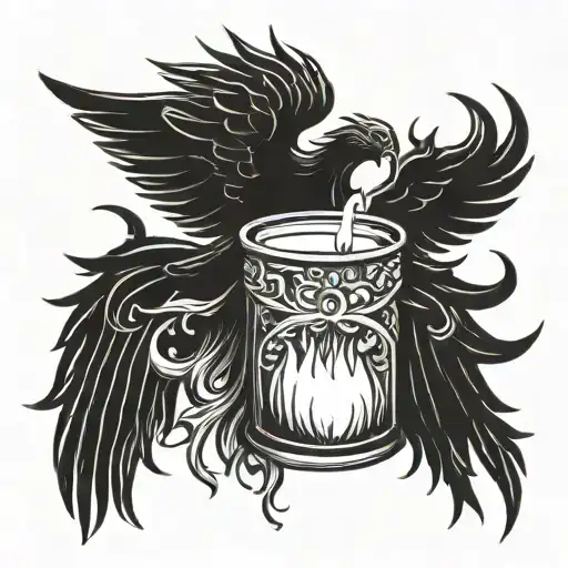 burning candle into a phoenix rising tattoo design idea