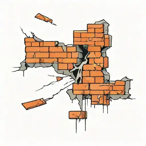 brick wall being torn tattoo design idea