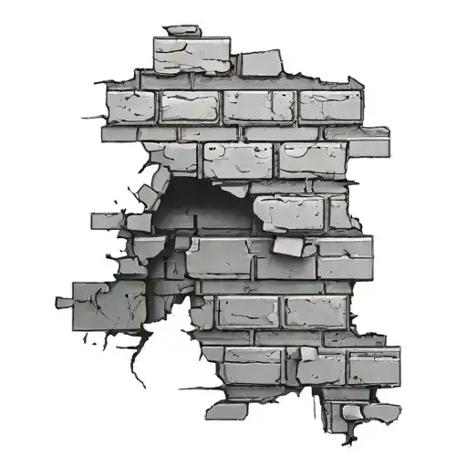 brick wall being torn skin tattoo design idea