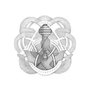 A mystical occult symbol intertwined with bowling pins tattoo design idea