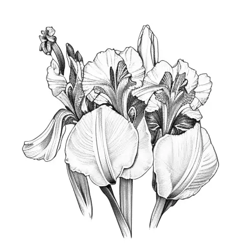iris violet lily poppy gladiolus narcissus paperwhite flowers tattoo design idea