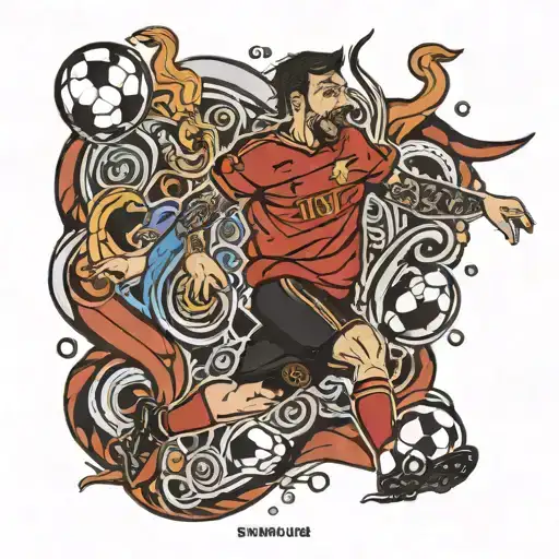 Spanish football player as a tattoo dodging a EURO 2024 football tattoo design idea