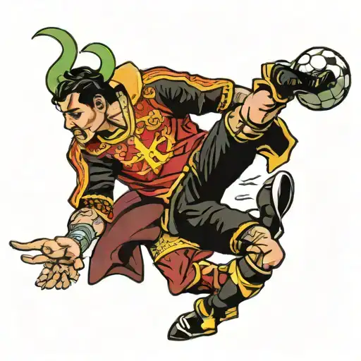 Spanish football player as a matador dueling a football tattoo design idea