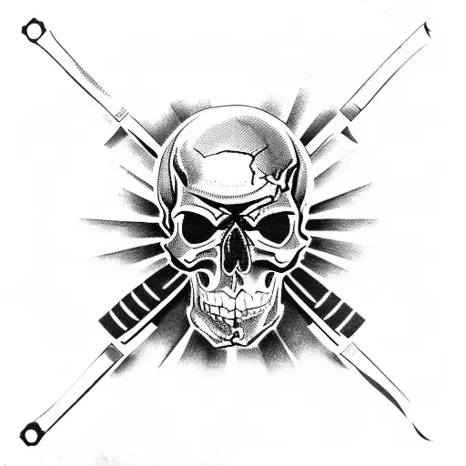 skull head with wrench crossbone behind head tattoo design idea