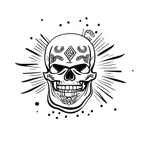 skull with the hands hanging the moon realistic tattoo design idea