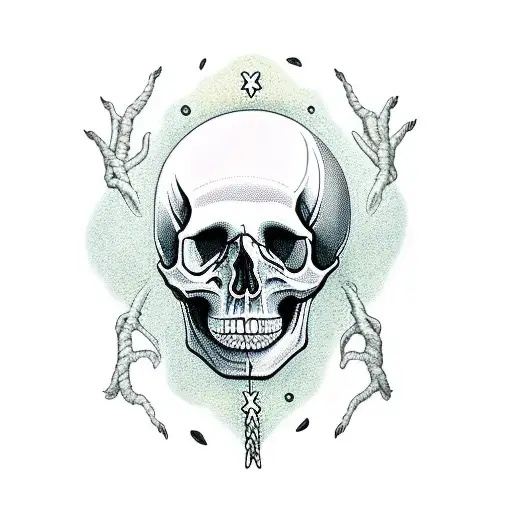 skull with the hands hanging the moon realistic tattoo design idea