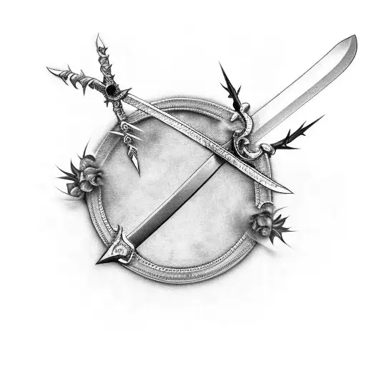 sword with thorns and butterflies tattoo design idea