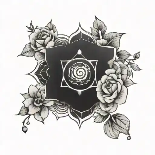 chakra symbols surrounded by flowers tattoo design idea