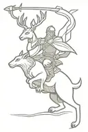 Viking with arms outstretched riding a kangaroo. a magpie resting on Viking's left shoulder and crow on right shoulder tattoo design idea