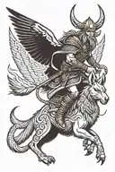 Viking riding a kangaroo with a magpie on left shoulder and crow on right shoulder tattoo design idea