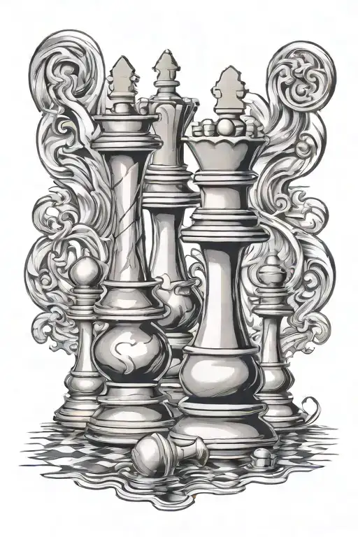 chess pieces and tornado  tattoo design idea