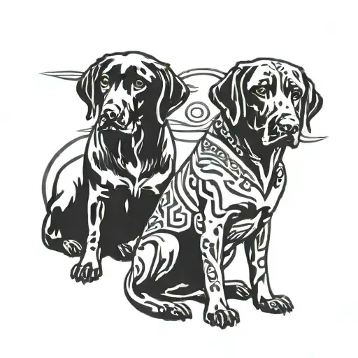 2 black labradors. The male was American style and the female was English style. His name was Seyko and hers was Suki. tattoo design idea