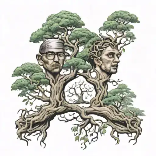 fraternal twins brothers with tree of knowledge tattoo design idea