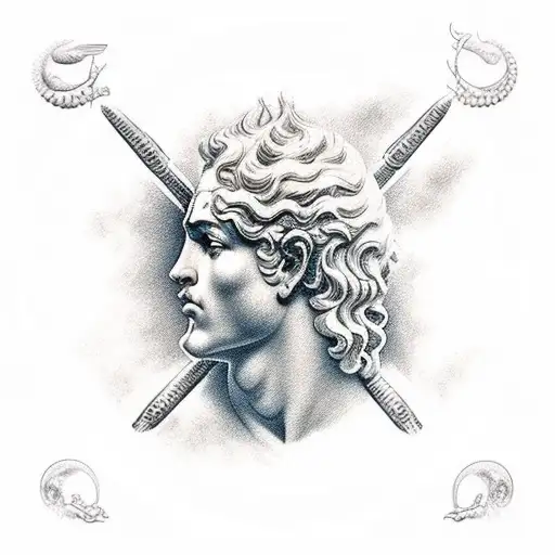 Greek gods on Olympus watching Icarus falling tattoo design idea