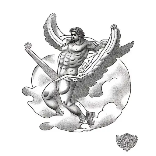 Greek gods on Olympus watching Icarus falling tattoo design idea