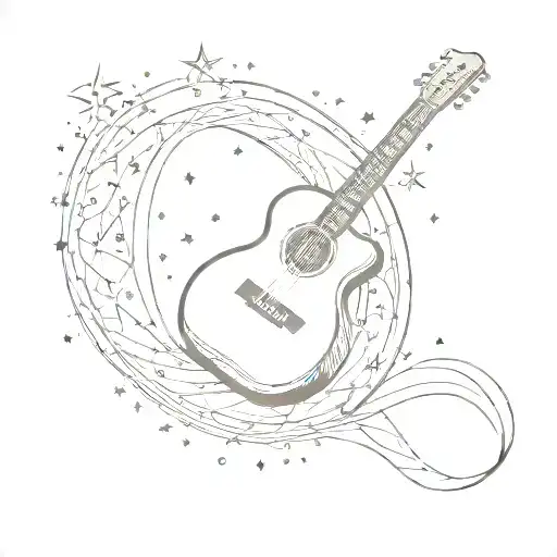 A sketch style tattoo of a guitar with an infinity symbol forming the body, with the moon and stars as accents tattoo design idea