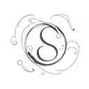 A minimalist tattoo of a semicolon symbol transformed into a infinity symbol with a moon in the background tattoo design idea