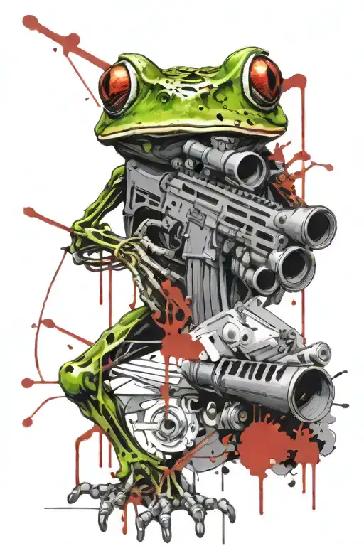 frog skeleton with m4 rifle crawling towards tattoo design idea