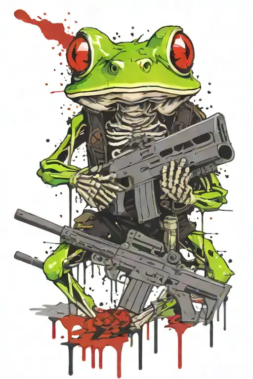 frog skeleton with m4 rifle crawling wearing udt shorts  tattoo design idea