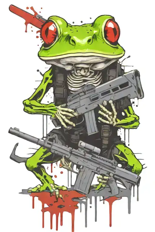 frog skeleton with m4 rifle crawling wearing udt shorts  tattoo design idea