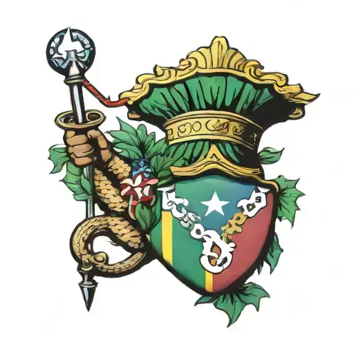 combine Jamaica coat of arm,  America flag, nursing, army, brain with puzzle peace  and love,  tattoo design idea