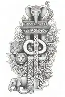 totem pole with an elephant, snake, lion, red panda, owl tattoo design idea